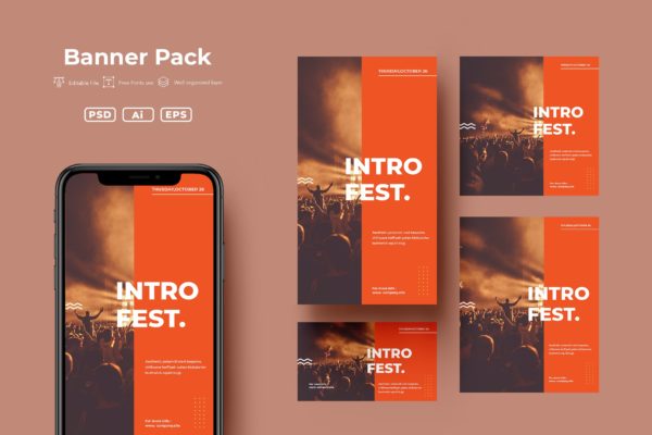 电子音乐节广告Banner图设计模板v3 ADL Banner Pack.v3