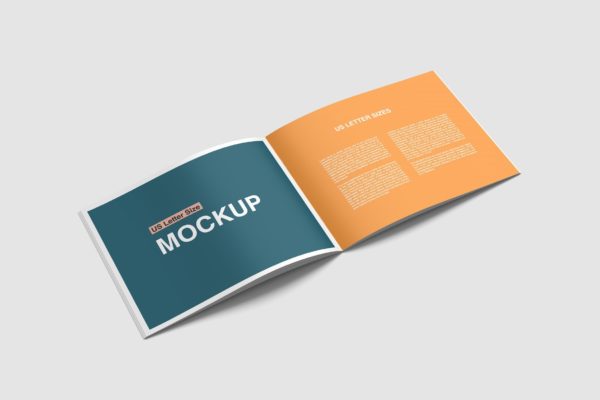 美国信纸尺寸横版手册杂志内页版式设计样机 US Letter Landscape Brochure Magazine Mockup