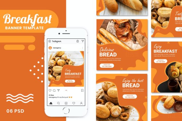 早餐店加盟/品牌推广社交广告Banner模板 Breakfast Food Banner Templates