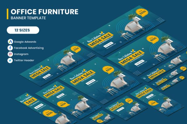 办公家具品牌多平台广告Banner模板 Office Furniture Google Adwords Banner Template