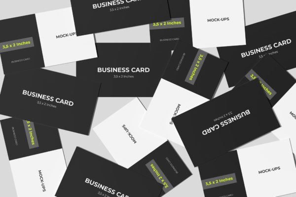 散落摆放视图企业名片设计样机模板 Business Card Mockup Spread Style