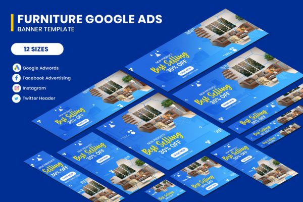 家具品牌促销多平台广告Banner模板 Furniture Google Adwords Banner Template