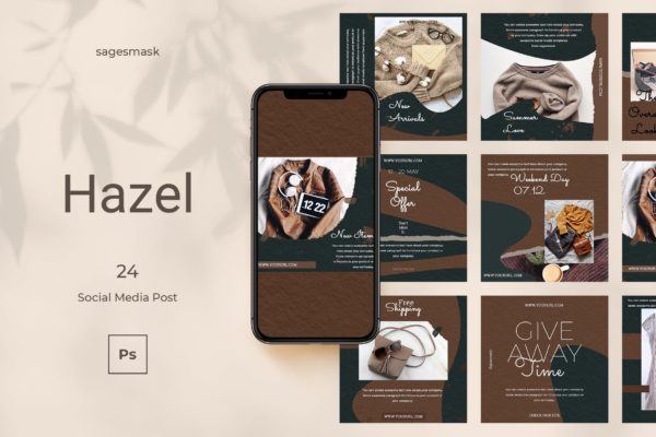高端品牌女装推广社交媒体帖子设计模板 Hazel Social Media Post