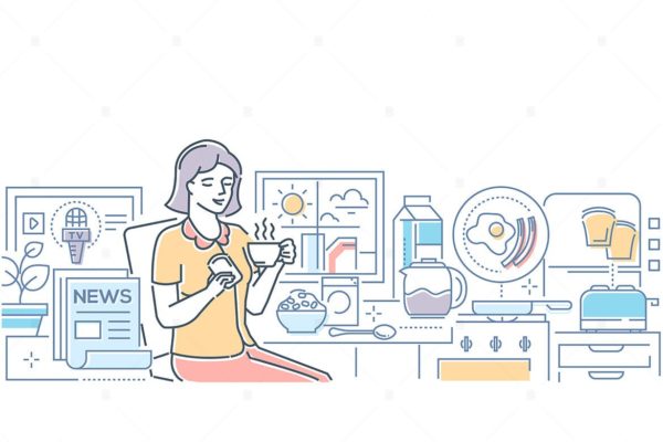 早安主题线性设计风格矢量插画 Good morning – line design style illustration