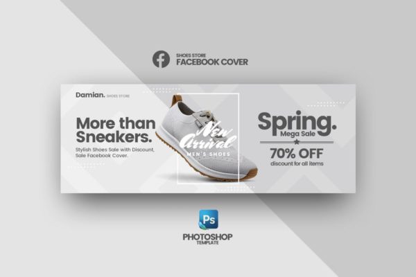 Damian-运动鞋商城促销活动推广Facebook封面设计模板 Damian – Shoes Store Facebook Cover Template