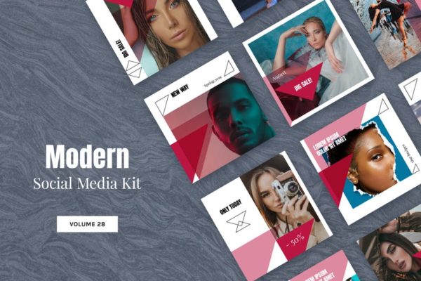 时尚现代设计风格社交媒体艺术摄影服务推广模板v28 Modern Social Media Kit (Vol. 28)