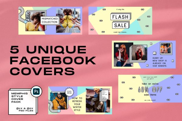 孟菲斯设计风格Facebook封面设计模板 Memphis Facebook Covers