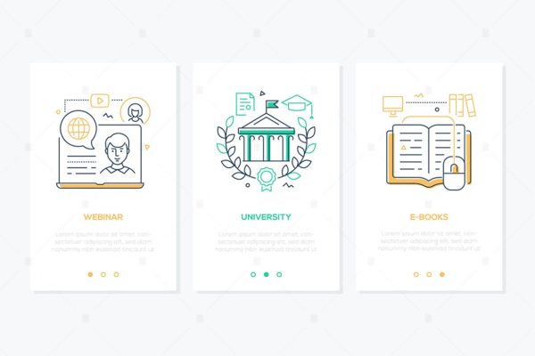 在线教育培训主题线性设计风格APP启动页插画 Online education – line design style banners