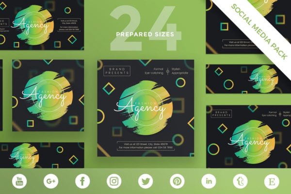 时尚创意多用途社交媒体贴图/广告设计模板 Fashion Agency Social Media Pack Template