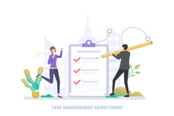 任务管理监视主题APP&网站设计矢量插画 Task Management Monitoring Vector Illustration