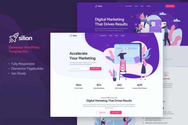 数字营销/互联网营销企业网站WP主题[for Elementor] Silion – Digital Marketing Elementor Template Kit