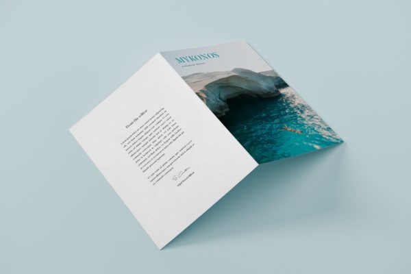 纵向规格双折页小册子封面效果图展示样机模板 Vertical Bifold Brochure Mockup