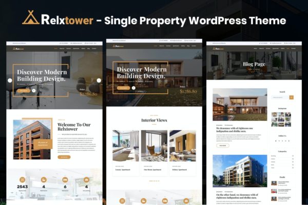 适合室内设计业务极简主义风格WordPress主题 Relxtower – Single Property Elementor WordPress