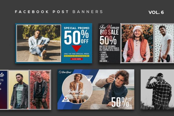 男装促销Facebook社交贴图广告Banner设计模板v6 Facebook Post Banners Vol. 6