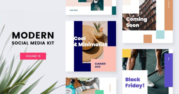 时尚现代设计风格社交媒体品牌故事推广模板v16 Modern Social Media Kit (Vol. 16)