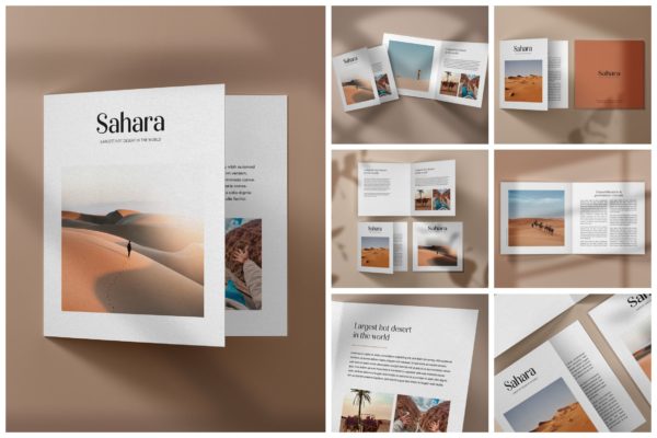 方形双折页传单效果预览模板 Square Bifold Brochure Mockup Set