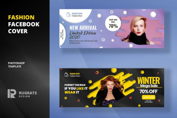 时尚服饰冬季大促社交媒体主页封面设计模板 Fashion R8 Facebook Cover Template