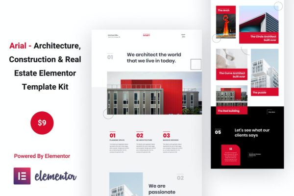 建筑/房地产企业网站WordPress主题模板[for Elementor] Arial – Architecture, Construction & Real Estate Elementor Template Kit