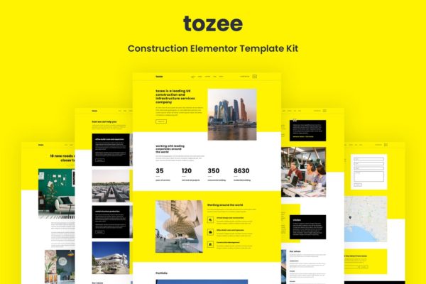 顶级建筑设计公司WP网站Elementor模板 Tozee – Construction Elementor Template Kit