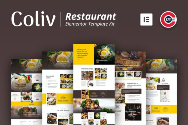 创意主题餐厅/西餐厅WordPress官网Elementor模板套件 Coliv – Restaurant Template Kit