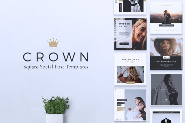 时装商店大促活动社交媒体方形尺寸帖子模板 CROWN Social Media Post