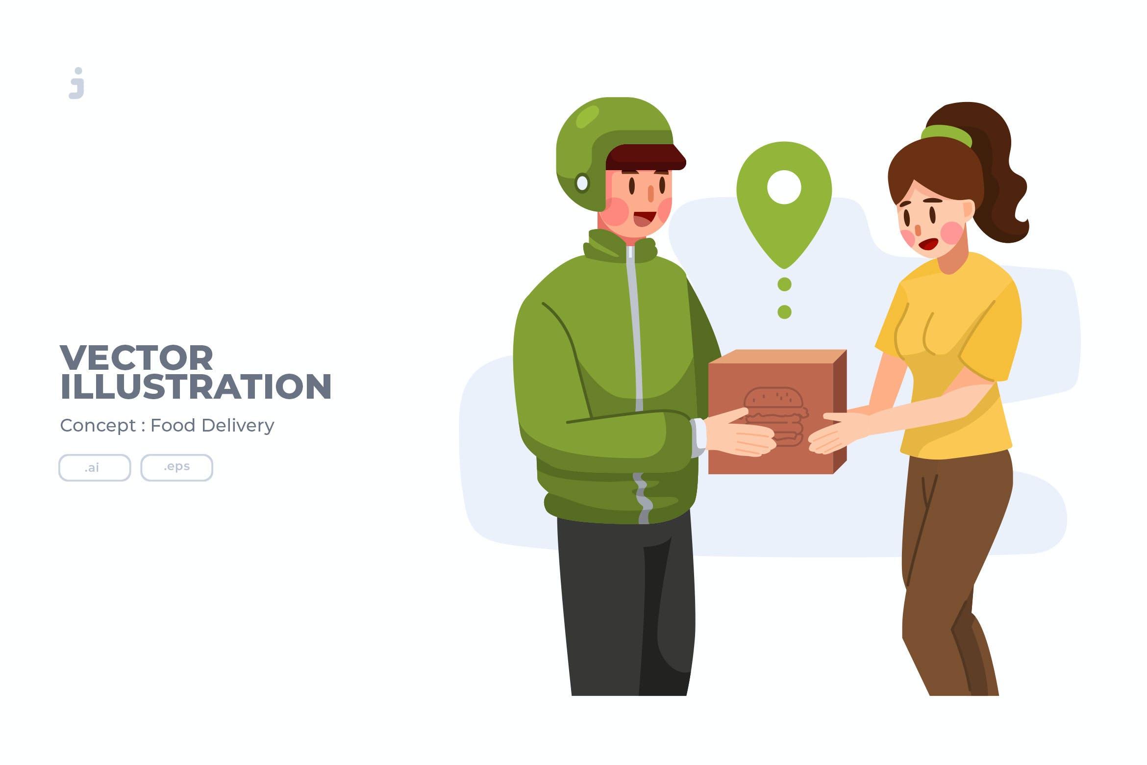 快餐配送主题APP&网站设计矢量插画v2 Food Delivery – Vector Illustration
