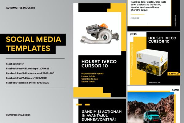 汽车保养维修服务社交推广Banner广告图设计模板 Automotive Social Media Pack