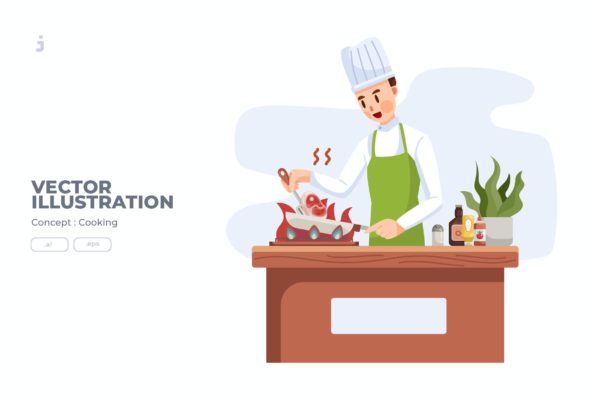 烹饪主题APP&网站设计矢量插画 Cooking – Vector Illustration