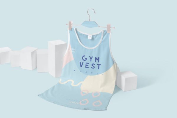 无袖运动背心印花图案设计样机 Sleeveless Gym Vest Mockups