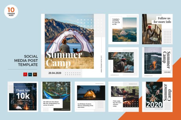 户外露营活动推广社交媒体PSD&AI模板 Outdoor Camping Social Media Kit PSD & AI Template