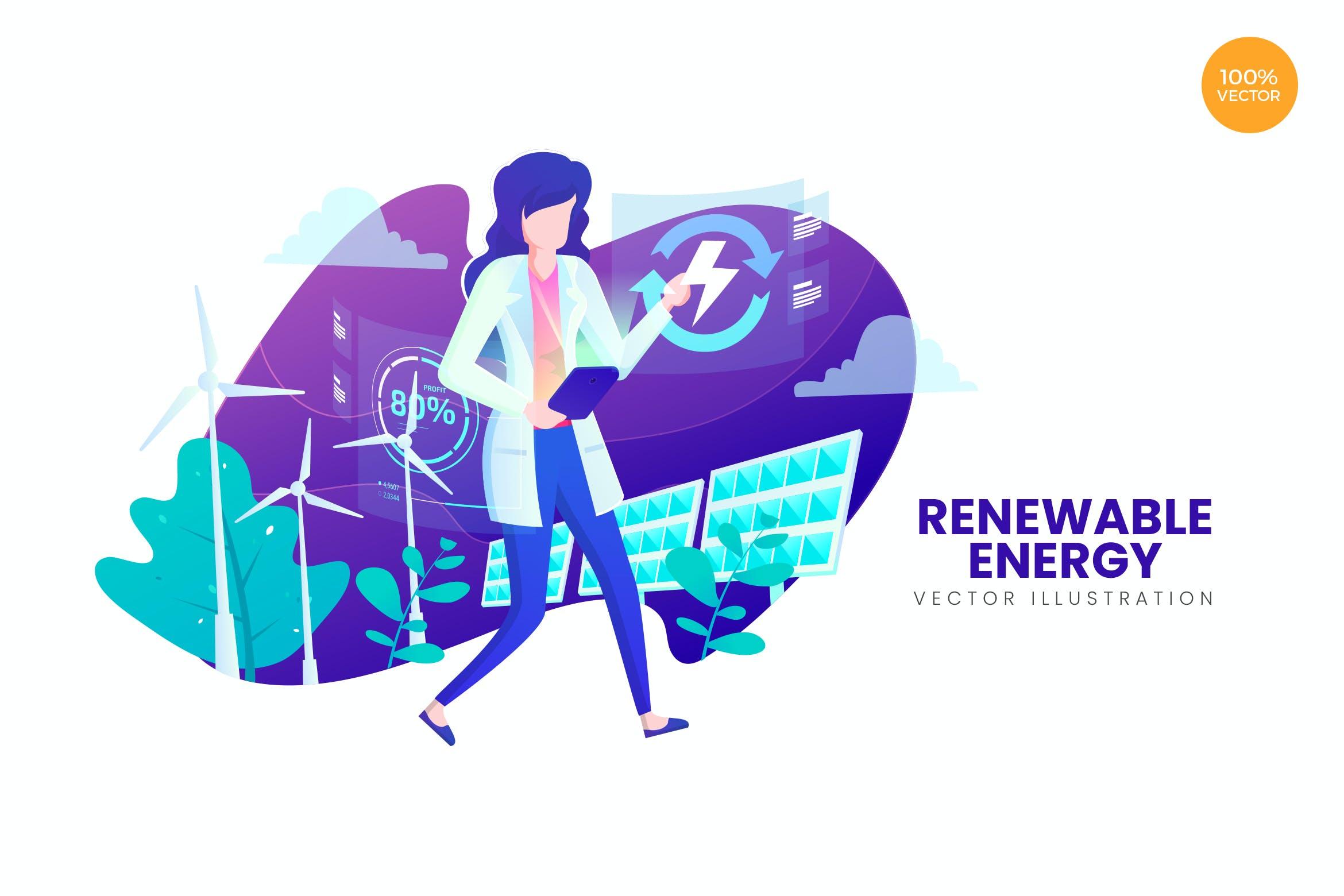 可再生能源APP网页设计矢量概念插画 Renewable Energy Vector Illustration Concept