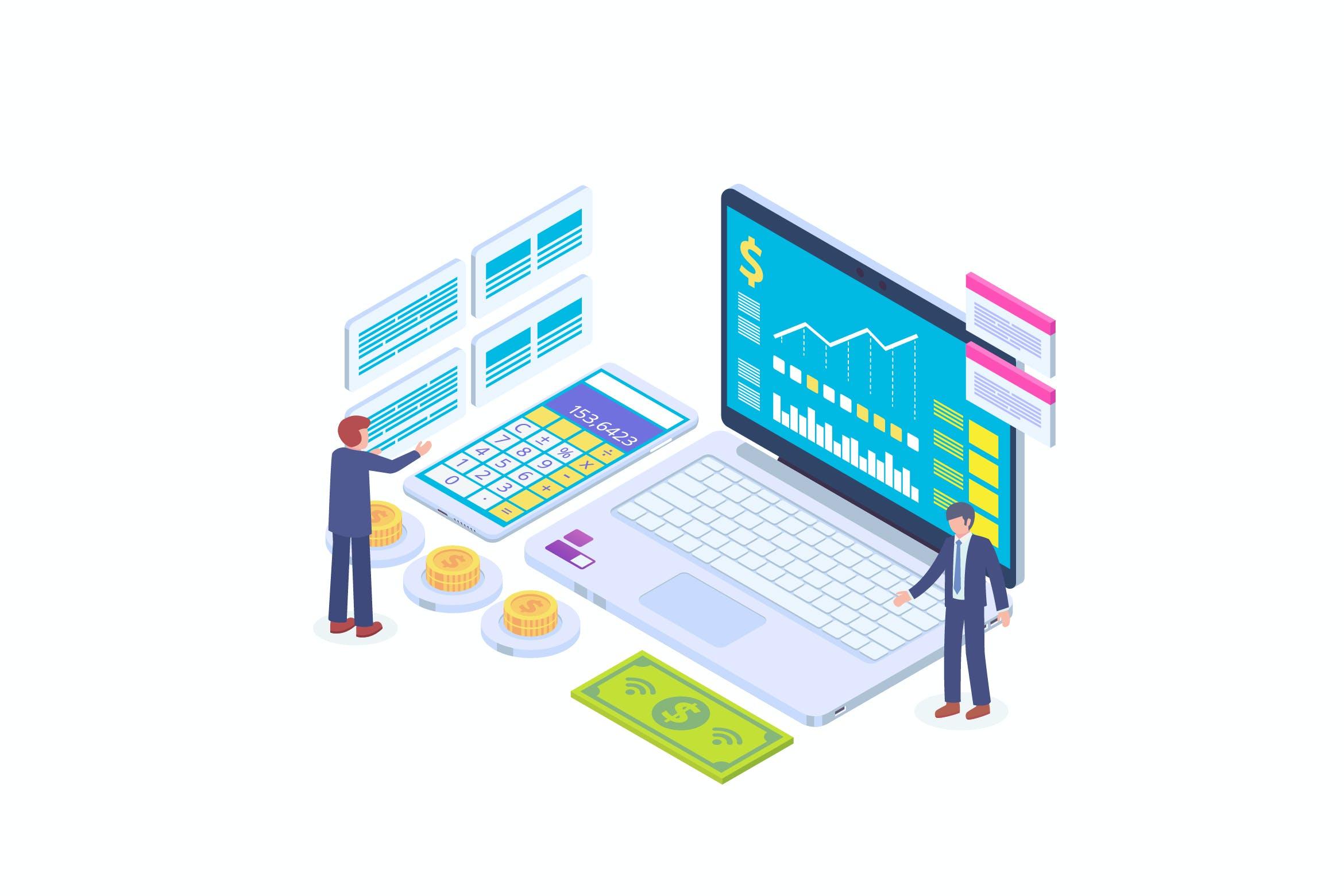 财务成本跟踪主题2.5D矢量等距概念插画 Tracking Financial Cost Isometric Vector Concept 3