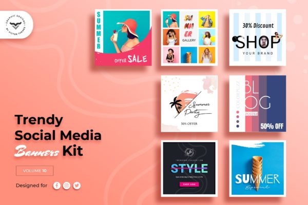 社交媒体方形贴图Banner广告设计模板套装 Social Media Banners Pack X