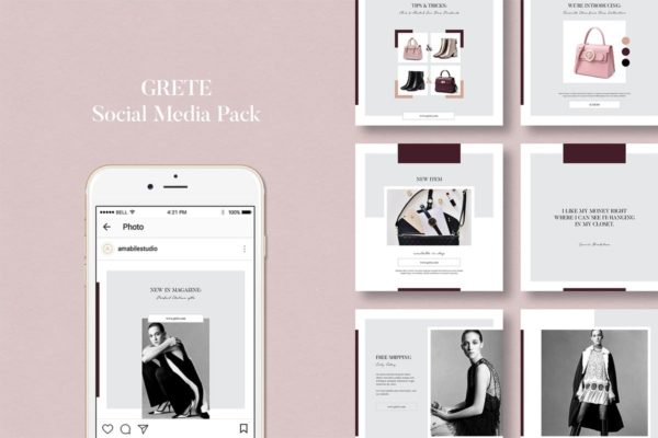 时尚品牌社交媒体营销广告设计模板 Grete Social Media Pack