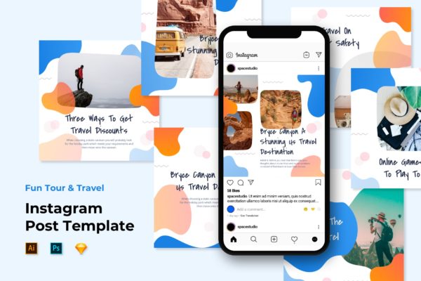 创意液体图形社交媒体新媒体设计模板素材 Instagram Post Templates – Travel Liquid Design