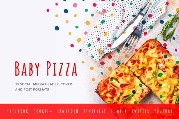 美食比萨店推广社交媒体封面设计素材包 Baby Pizzeria – Social Media Kit