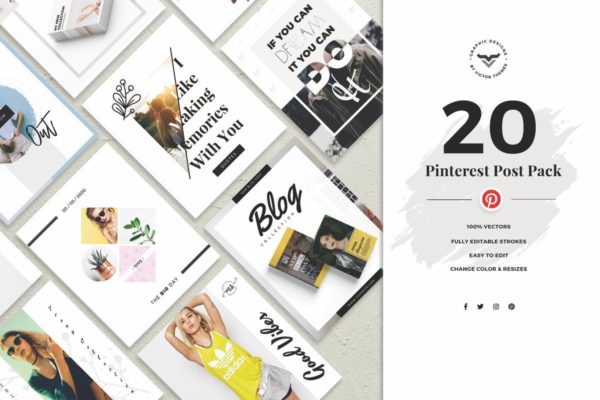 20+创意设计Pinterest社交媒体模板素材包 Pinterest Social Media Template