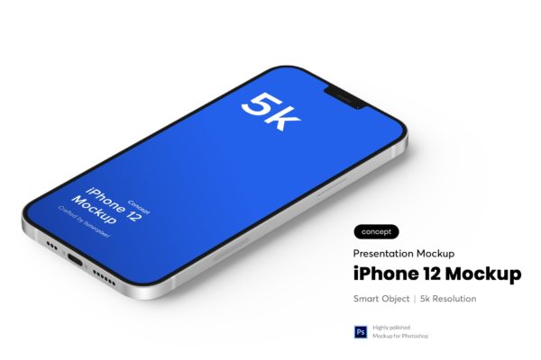 5K分辨率iPhone 12概念机屏幕展示样机模板 iPhone 12 Mockup 5.0 (Concept)