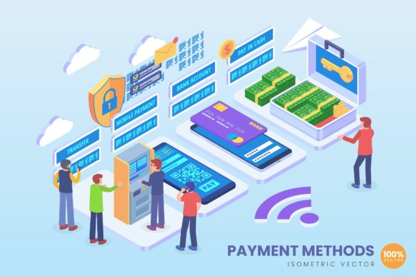 线上支付安全技术主题等距矢量概念插画 Isometric Secure Payment Method Vector Concept