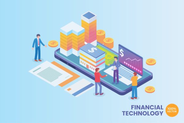 现代金融技术主题等距矢量概念插画 Isometric Financial Technology Vector Concept