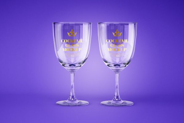 葡萄酒和鸡尾酒杯品牌标签设计正视图样机 Wine and Cocktail Glass Mockup