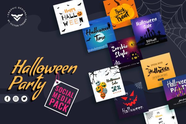 万圣节派对活动推广主题社交媒体贴图模板 Halloween Social Media Template