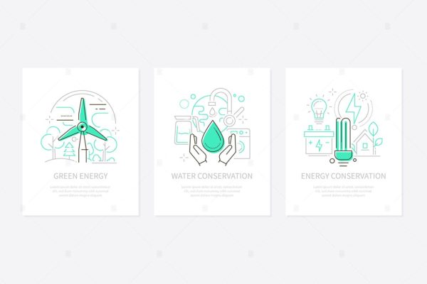 绿色生活方式主题线性设计风格APP启动页插画 Eco lifestyle – line design style banners