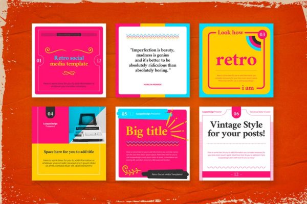 复古设计元素社交媒体广告图设计模板 Retro Social Media Pack Template