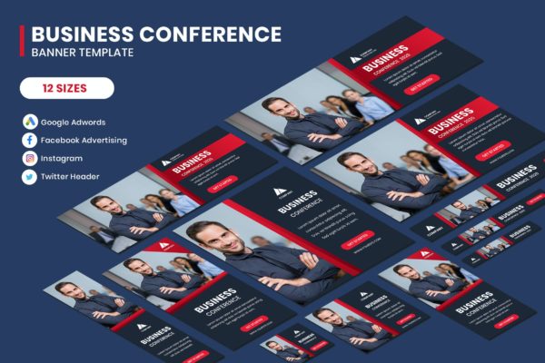讲座会议论坛主题谷歌百度广告联盟网站Banner广告设计模板v2 Business Conference Google Adwords Banner Template