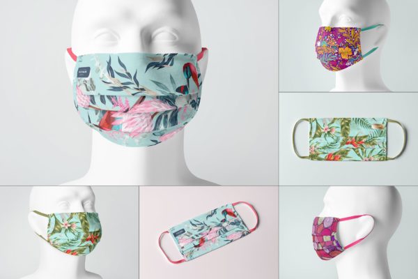 时尚印花口罩设计效果图样机v2 Face Mask Mock-up 2