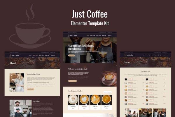 咖啡品牌/咖啡厅WP网站Elementor模板套件 Justcoffee – Cafe and Coffee Elementor Template Kit