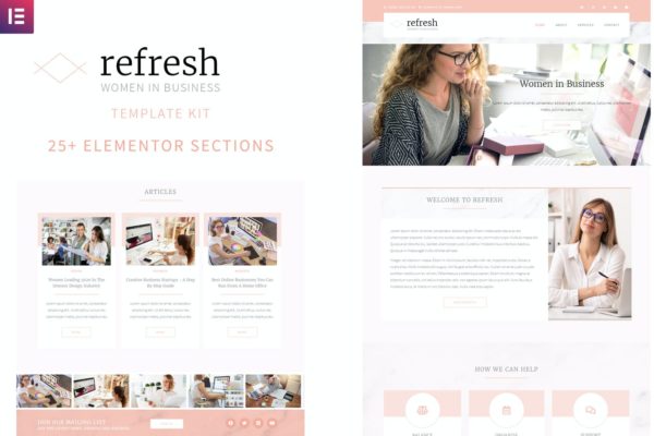 职场女性主题网站WordPress模板[for Elementor] Refresh – Women in Business Elementor Template Kit