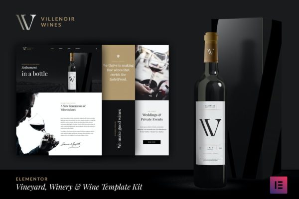 葡萄酒品牌经销商/厂商网站设计WordPress模板[for Elementor] Villenoir – Wine Template Kit