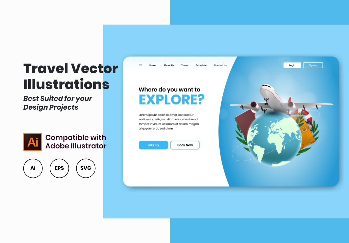 Retro Travel Vector Illustration Designs